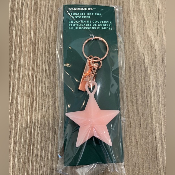 Starbucks Rose Gold Star 2023 Reusable Hot Cup Lid Stopper Keychain NWT - Picture 3 of 6